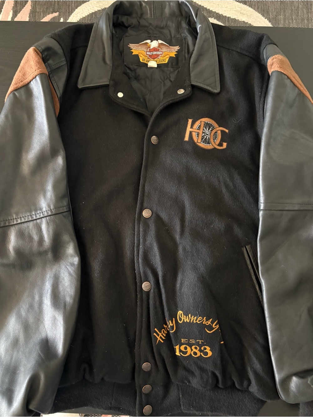 Harley-Davidson Black & Brown HOG Embroidered Varsity Jacket